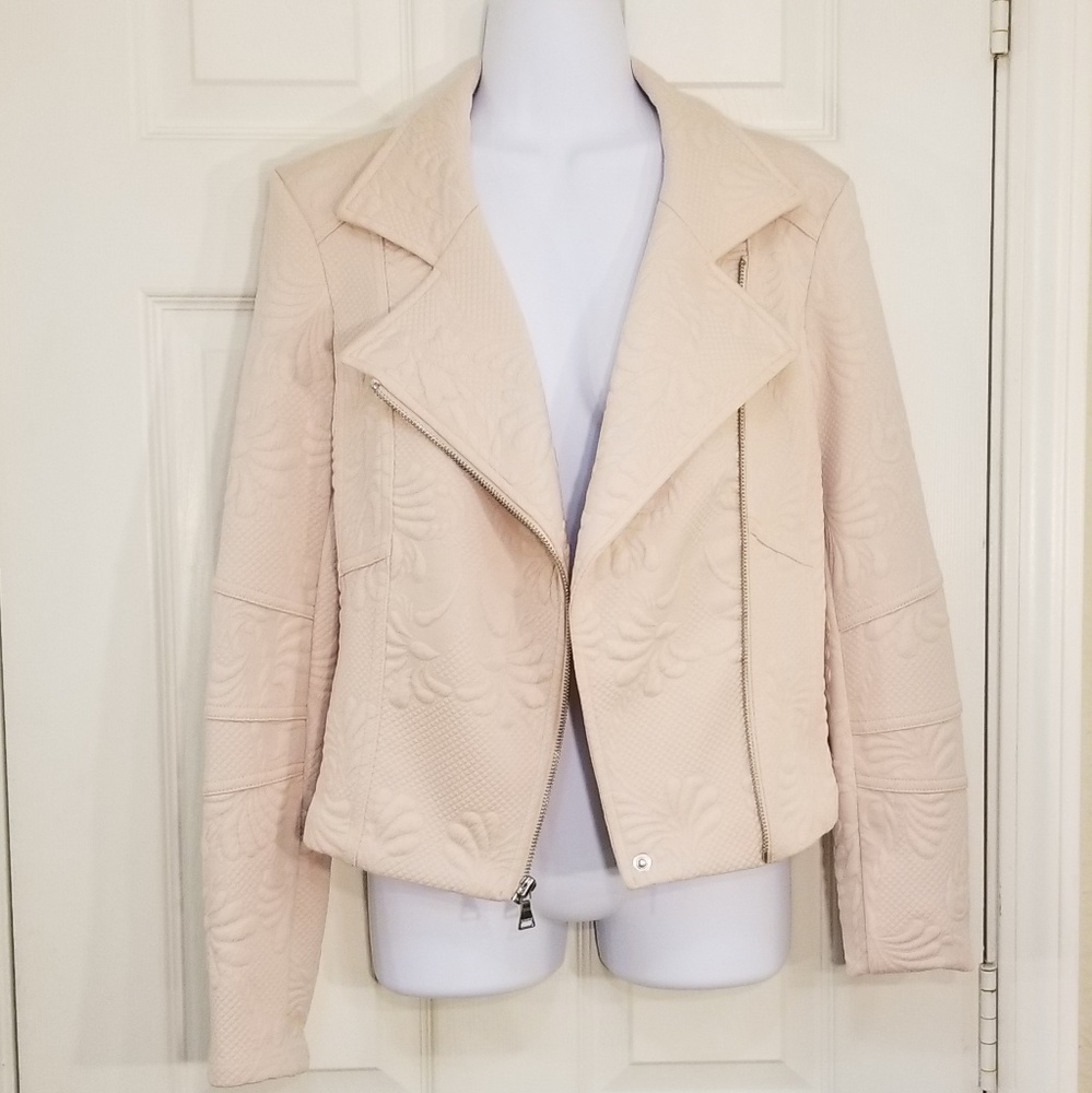 Express Peach Patterned Asymmetrical Zip Jacket - image 5